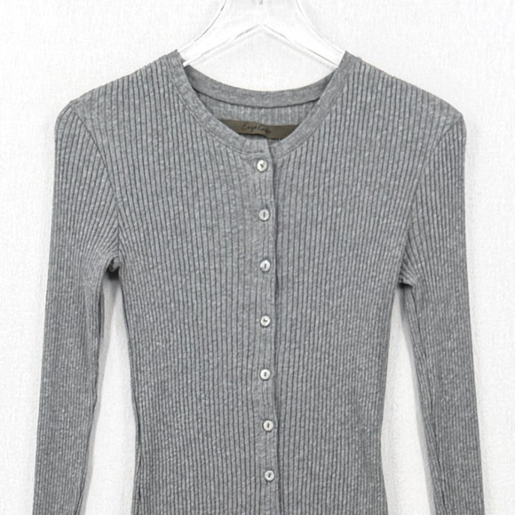 ENZA COSTA Cashmere Poorboy Rib Cardigan Women Medium Gray Long Sleeve Crew Top - Picture 7 of 13